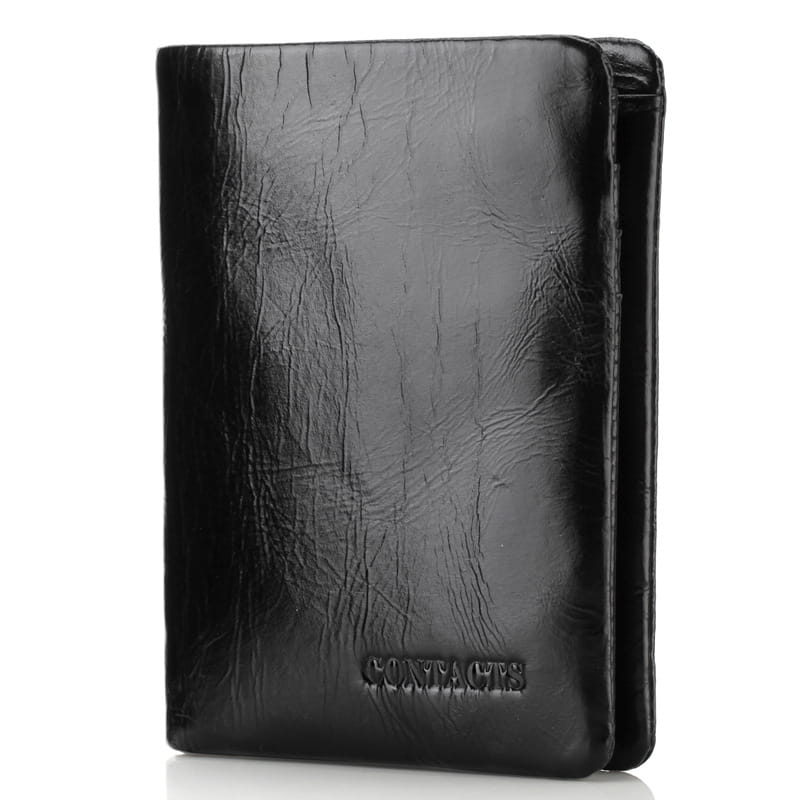 Black Cowhide Men’s Wallet with Solid Color Design US and CHF Compatible