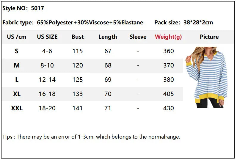 Triibuline pulloveri dressipluus naiste tänavarõivaste polüester Crewneck S-XXL