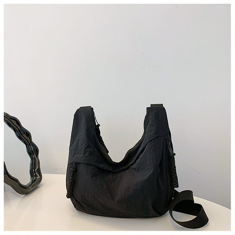 Nylon Messenger Bag Beige Black Travel Crossbody Shoulder Suitcase Purse