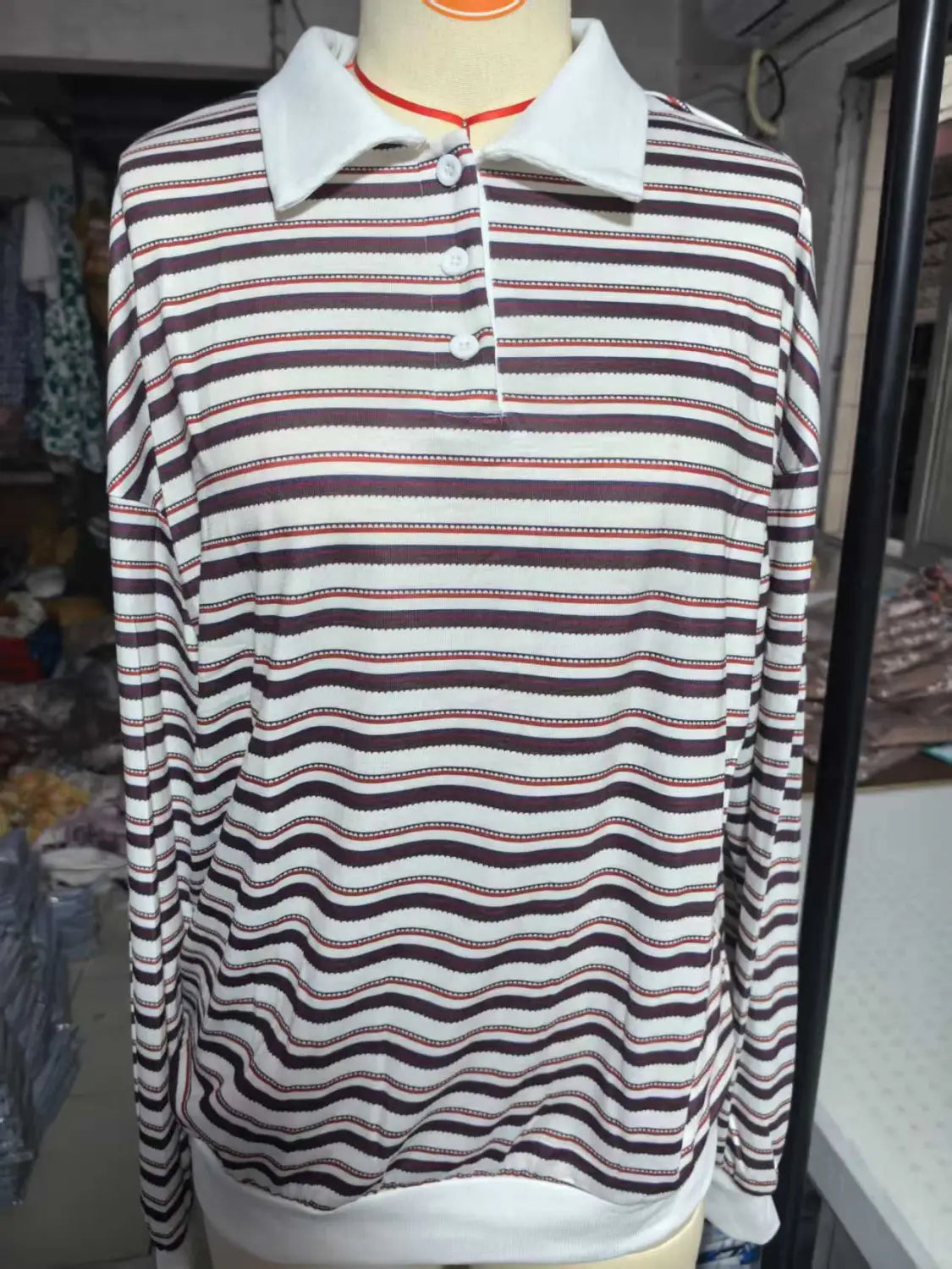 Japanese Korean Casual Cotton Striped Long Sleeve Loose Top for Women