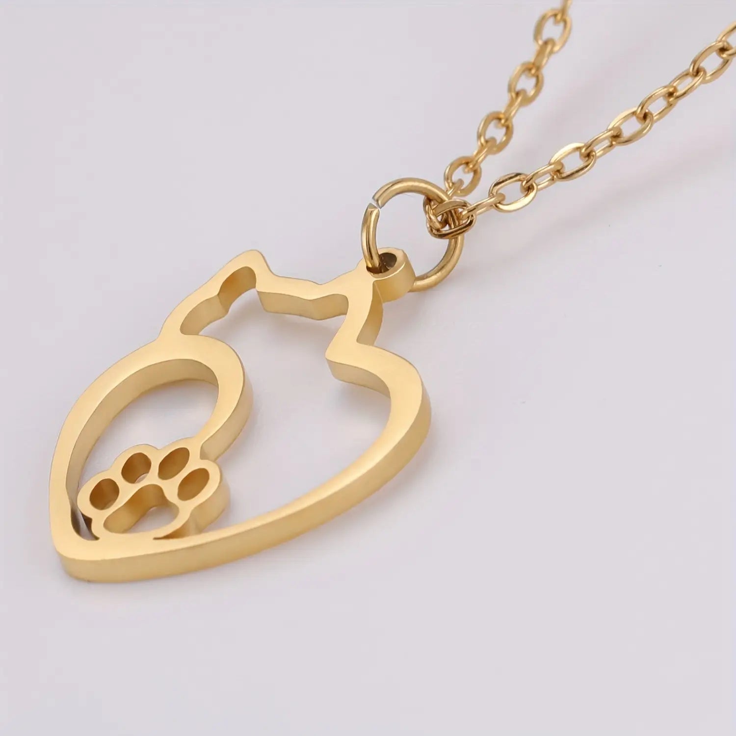 Stainless Steel Pet Silhouette Pendant Cat Small Dog Paw Prints Necklace