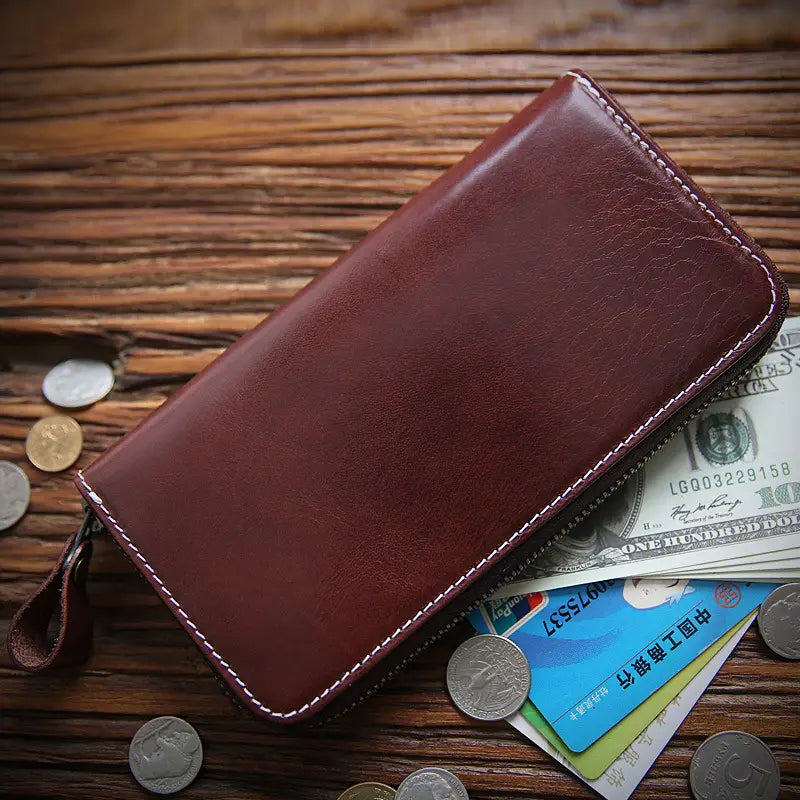 Leather Cowhide Wallet with Zipper and Card Organizer for United States Customers