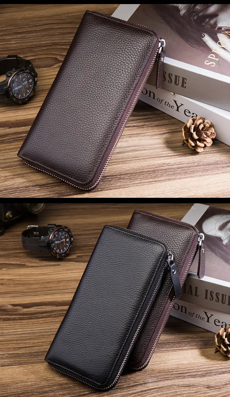 Leather Cortex Cowhide Coin Purse with Zipper and Multiple Compartments