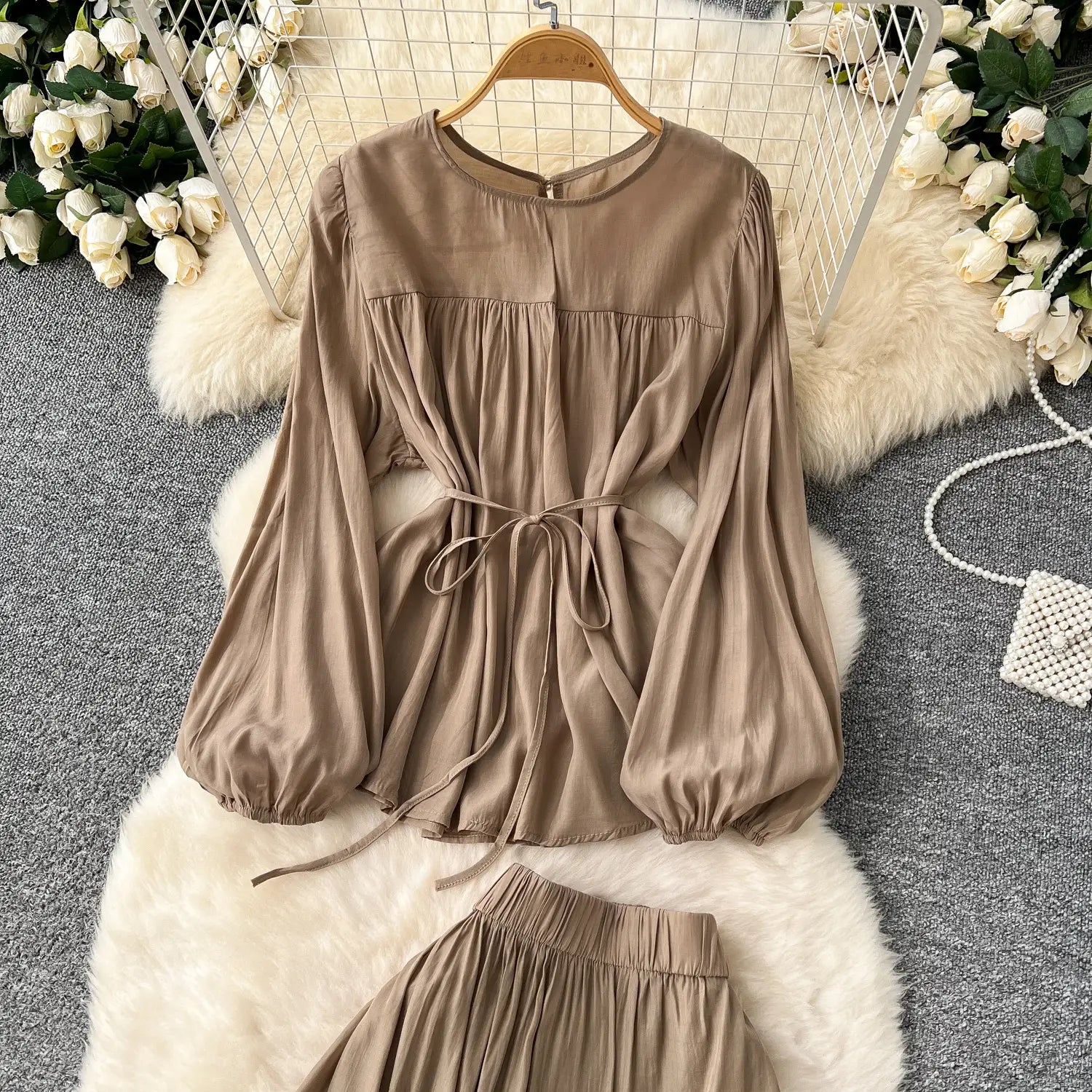 Polyester A-lijn rok met lange mouwen in meerdere kleuren voor vrouwen