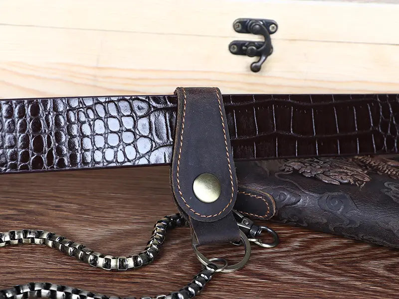 Crazy Horse Leather Wallet with Dragon Pattern for Men in the United States