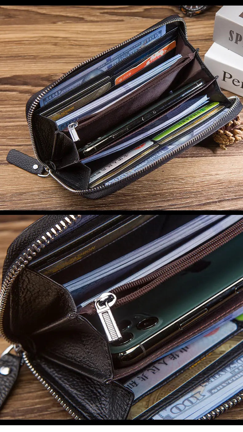 Leather Cortex Cowhide Coin Purse with Zipper and Multiple Compartments