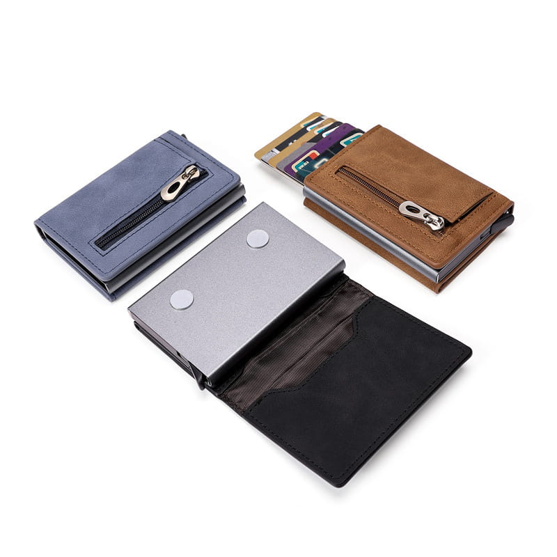 PU Leather Card Holder with Magnetic Buckle in Blue Black Brown for United States