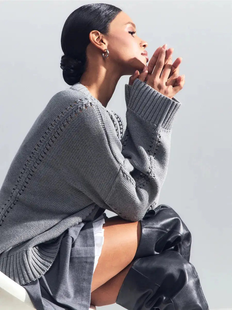 Cashmere Acrylic Pullover Sweater for Women in Milky White Gray Blue Green