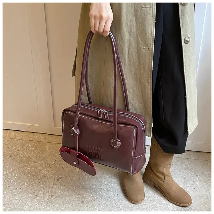 Casual Tote Bag Retro Fashion Polyester Cotton Brown and Red