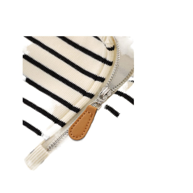 Beige Striped Zip Sweater for Men and Women with Polo Collar Fashion