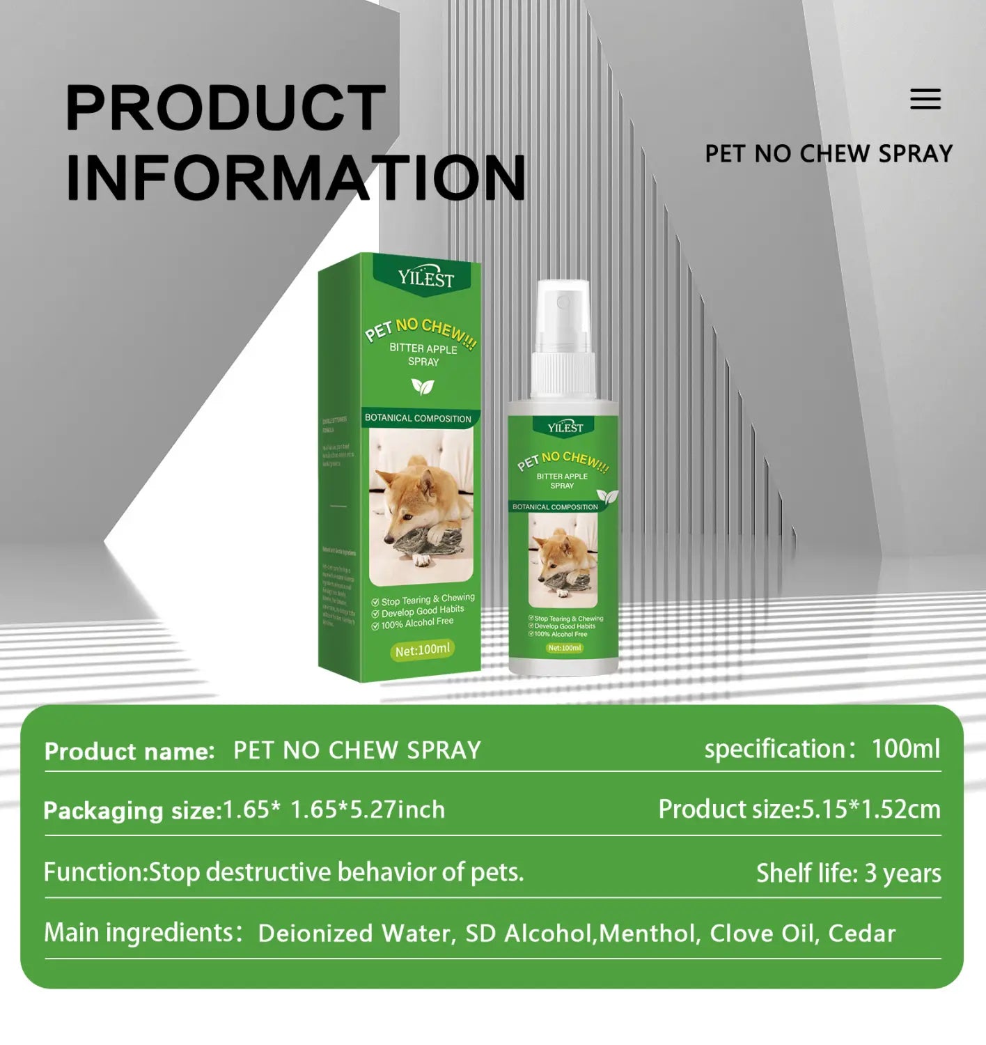 Koirasuihku 100 ml: n lemmikkien immuuni pureman jakkaran indusoija Hot Mark Training Solution