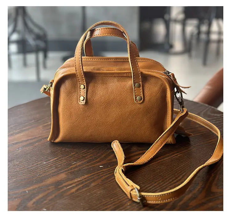 Portable Crossbody Bag with Genuine Leather for Simple Retro Literary Style