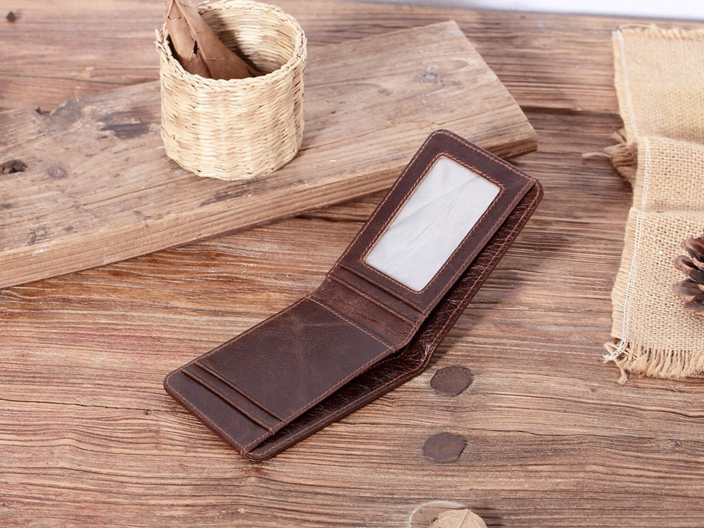 Men’s Short Leather Oil Wax Wallet Card Holder - Wallets for Men Who Don’t Like Bulges in Pockets