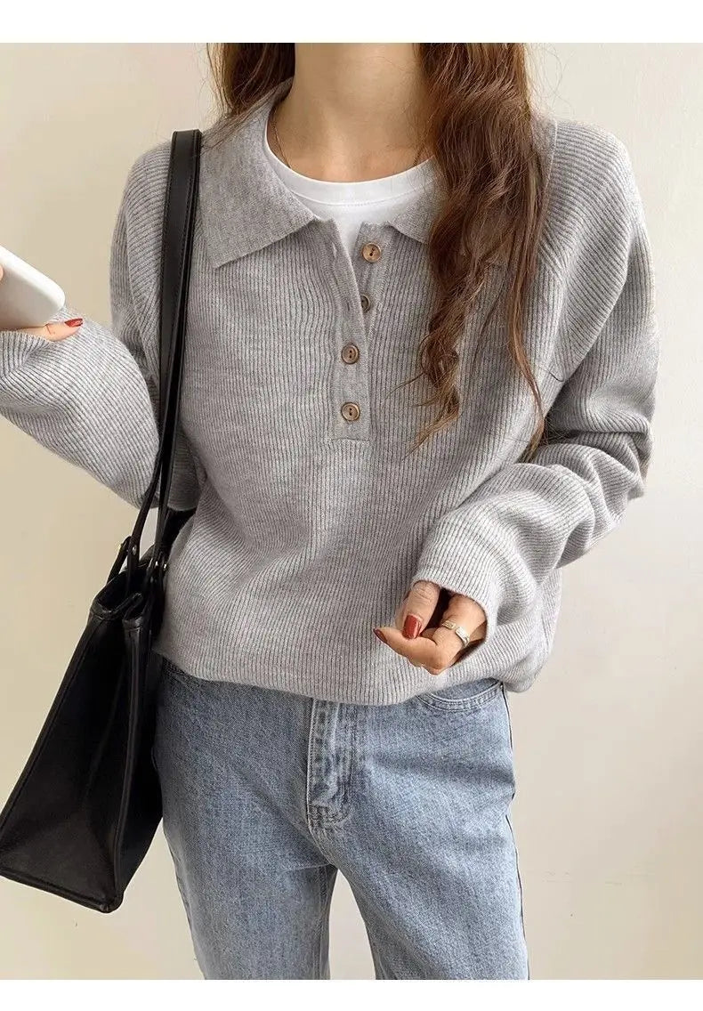 Egységes színű hosszú ujjú felső szürke fekete könnyű alkalmi pulóver ing