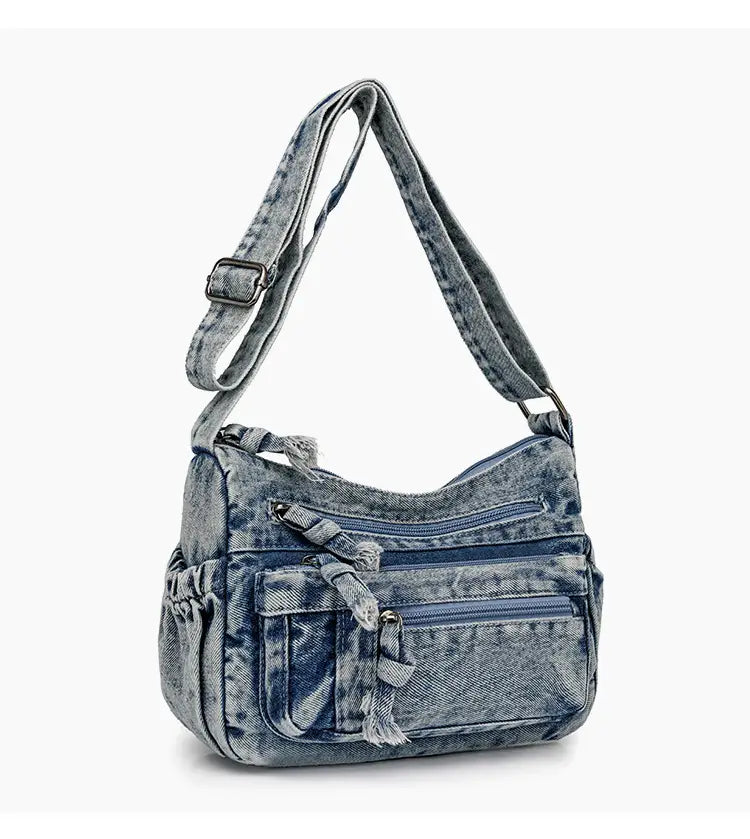 Large Capacity Versatile Bag with Denim Style and Multiple Pockets