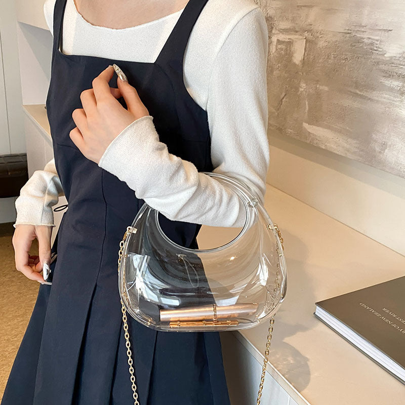 Acrylic Small Size Crescent Bag with Gold Handbag Chain and Shoulder Oblique - Teleplus acrylic small size gold handbag