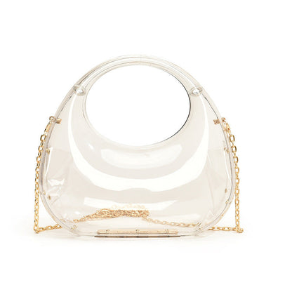 Acrylic Small Size Crescent Bag with Gold Handbag Chain and Shoulder Oblique - Teleplus acrylic small size gold handbag