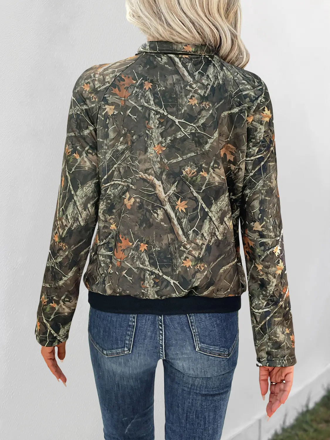 Army Green Floral Print Long Sleeve Shirt for Women Polyester Casual Top