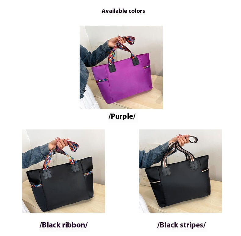 Lila Oxford tyg resväska med svarta ränder och dubbla axelanslutningar