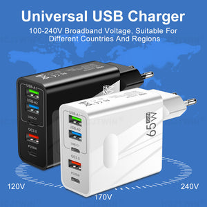 Fast Charging Mobile Phone Charger Type-c PD Three USB Multi-port Travel Plug - Charge Like a Pro with EU and UK