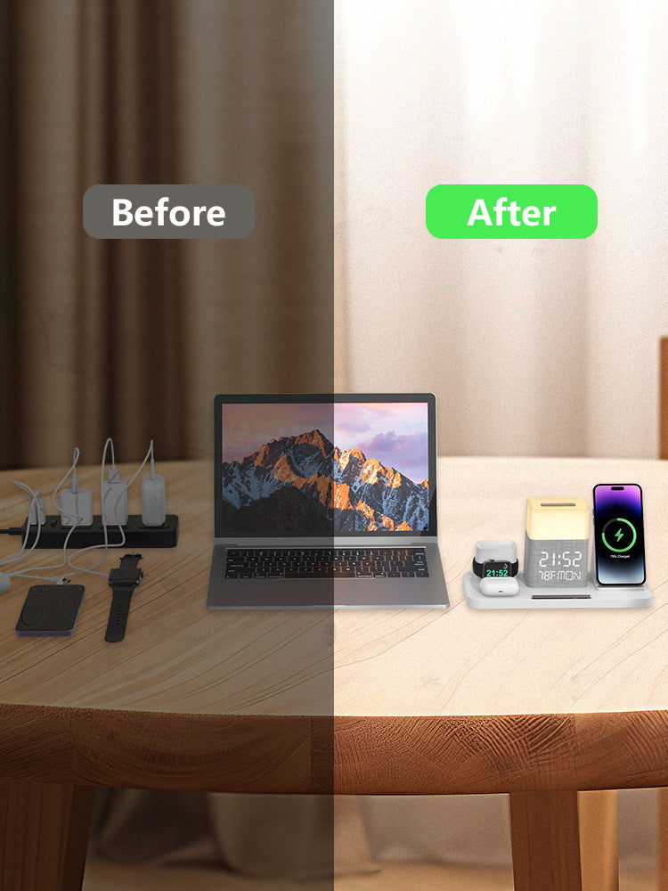 6-in-1 Wireless Charging Set Touch Night Light Mobile Phone Bluetooth Synchronization Time - Power Up with 6-in-1