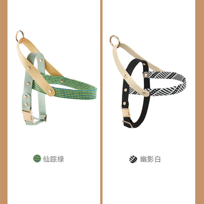 Adjustable Nylon PVC Dog Collar and Harness Set with Chain Ring for Pets