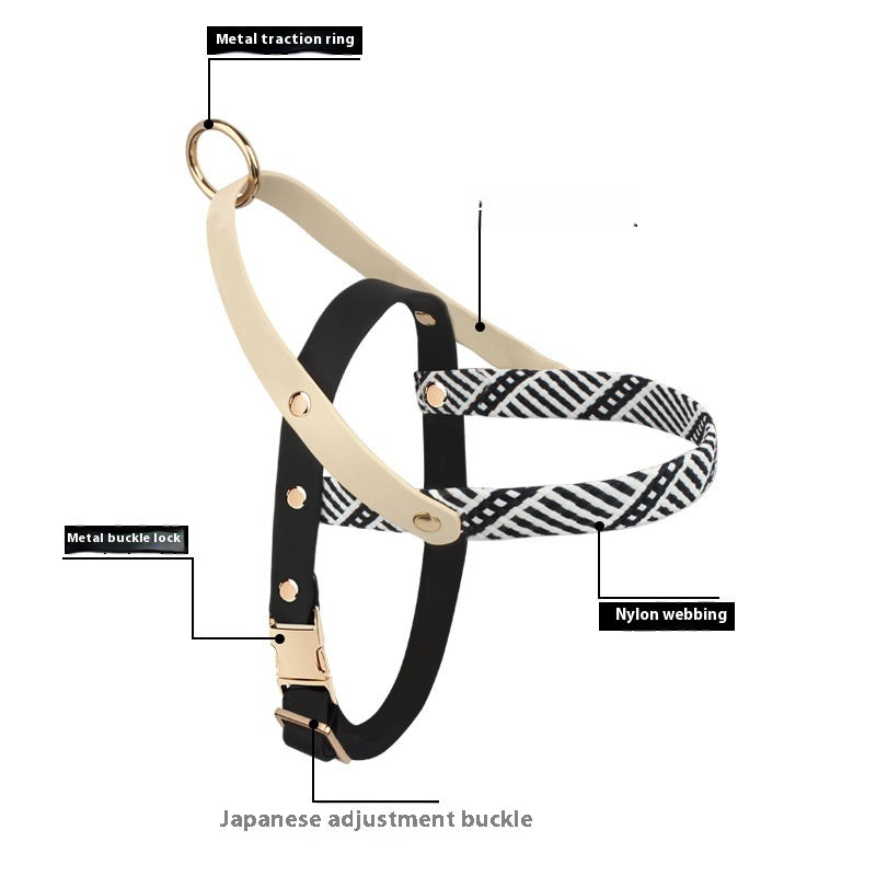 Adjustable Nylon PVC Dog Collar and Harness Set with Chain Ring for Pets