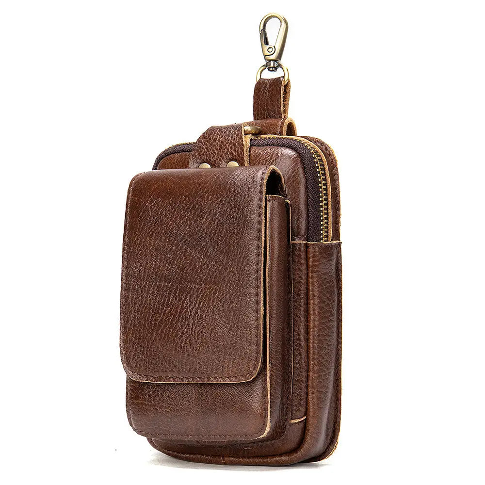 Leather Cowhide Chest Bag with Zipper and Mobile Phone Pocket for United States
