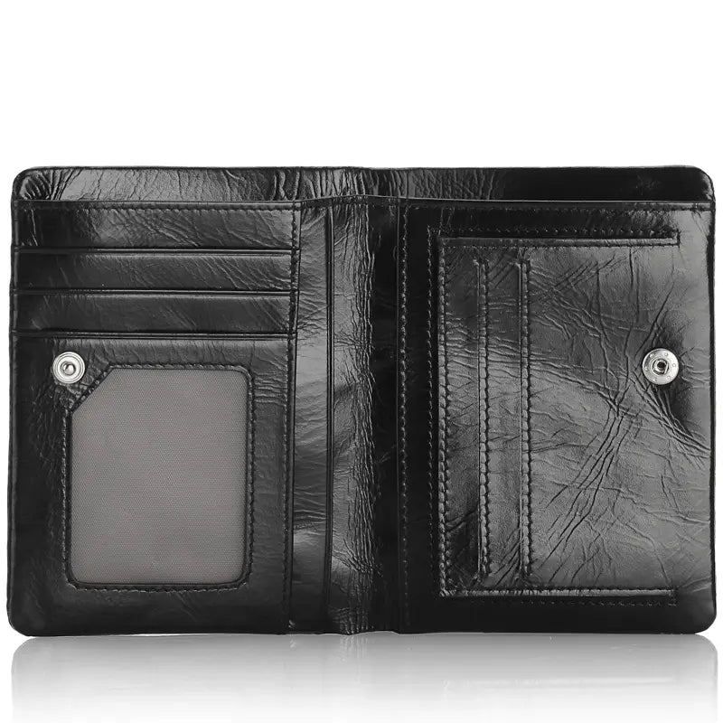 Black Cowhide Men’s Wallet with Solid Color Design US and CHF Compatible