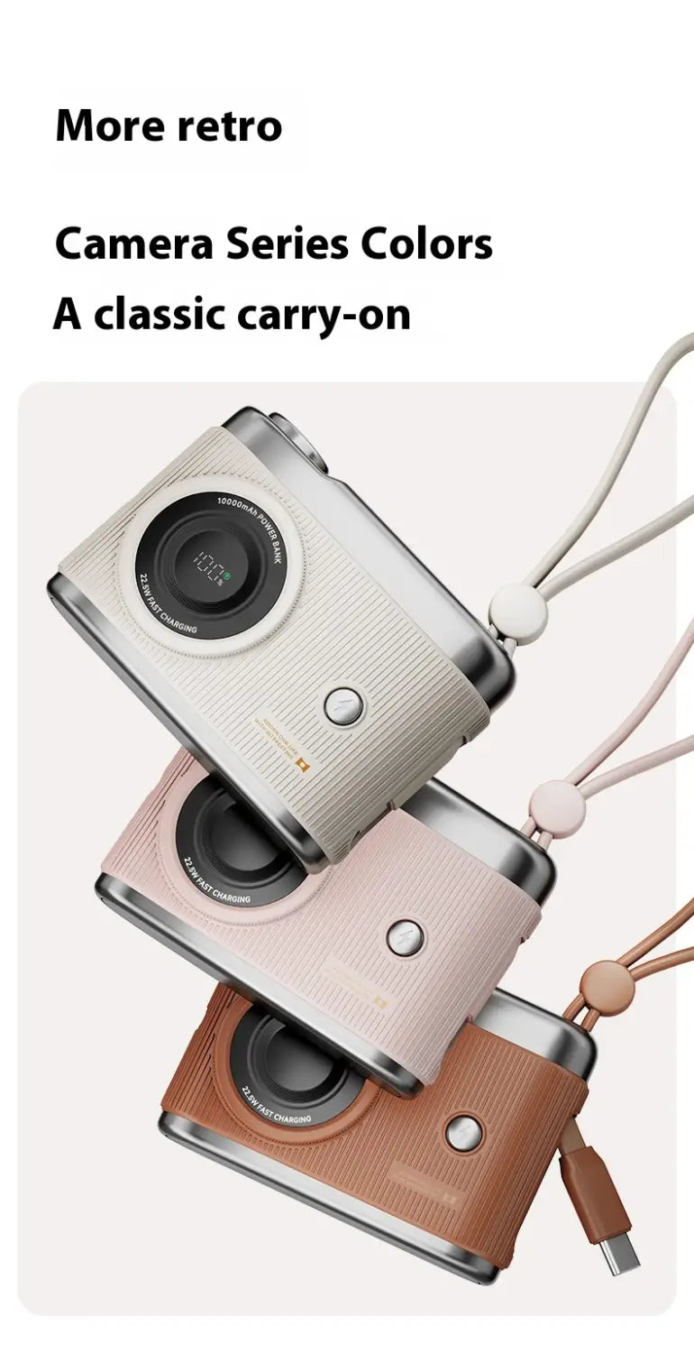 Large Capacity Mobile Power Supply with Cable Fast Charge in Beige Pink Brown