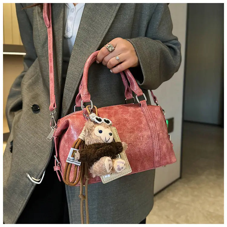 Borsa a tracolla a tracolla in pelle morbida con cerniera per donna