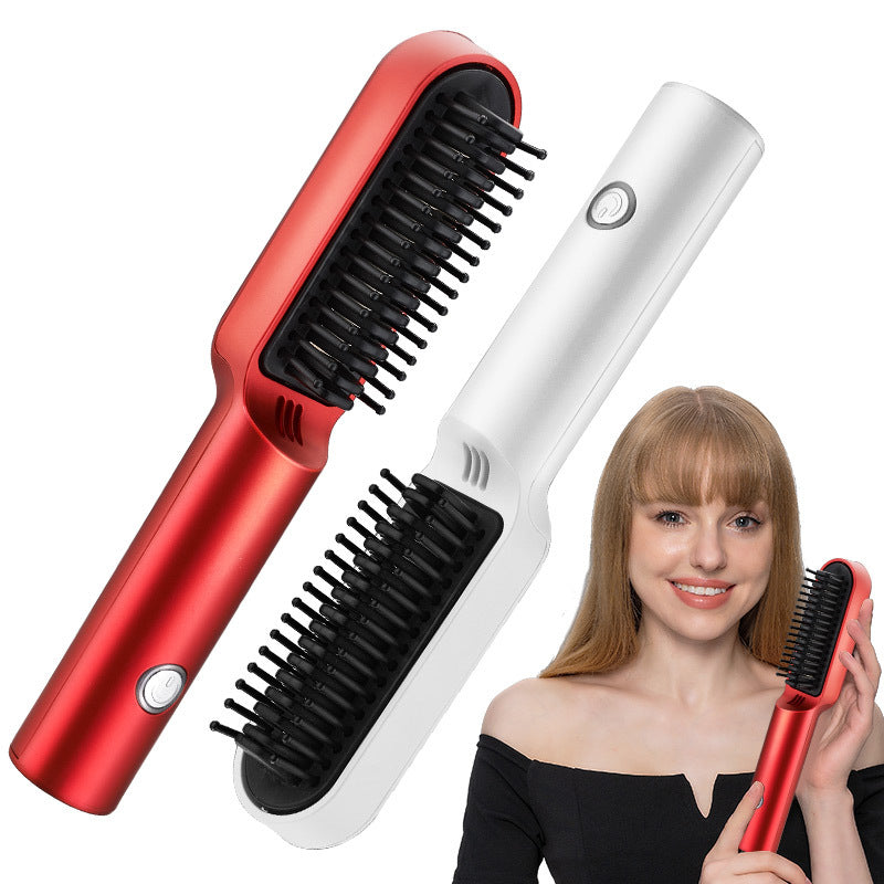 USB Portable Hot Air Comb Rechargable Professional Hair Dryer Brush 2 In1 Mini Hair Straightener Curler Brush Hair