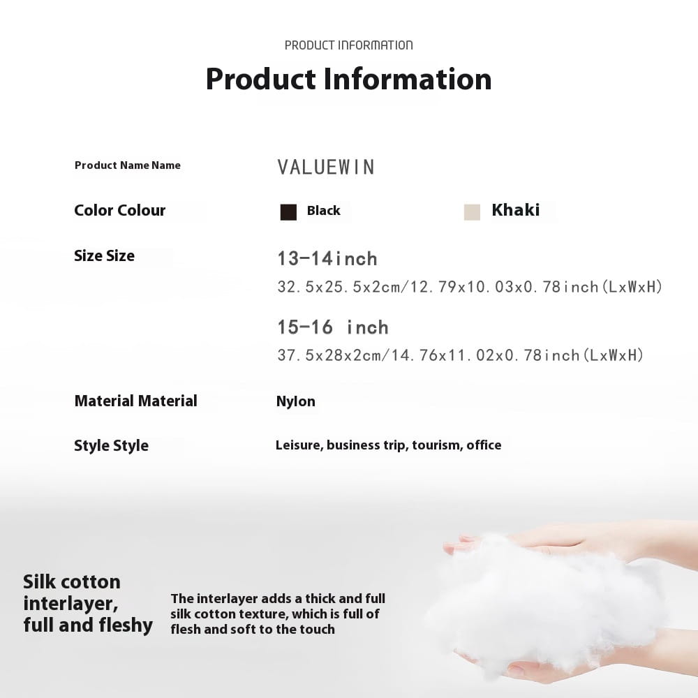 13 -tolline sülearvuti ultravalgus polüestri ümbris meestele ja naistele must khaki