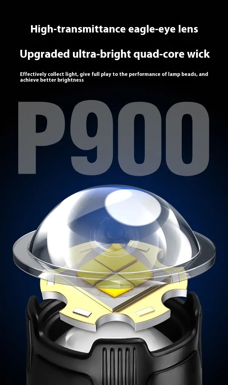 Black Digital Focus Flashlight with Portable Long Endurance and Strong Light