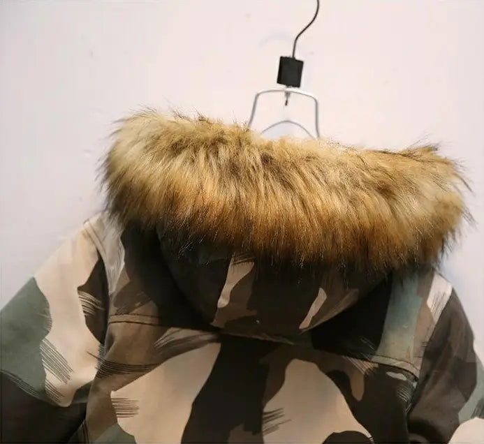 Baby Winter Camouflage Padded Cotton Jacket with Fur Collar for Boys