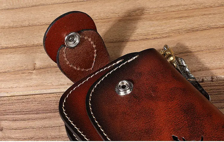 Red Black and Brown Embossed Cowhide Leather Jacket with Zipper Closure