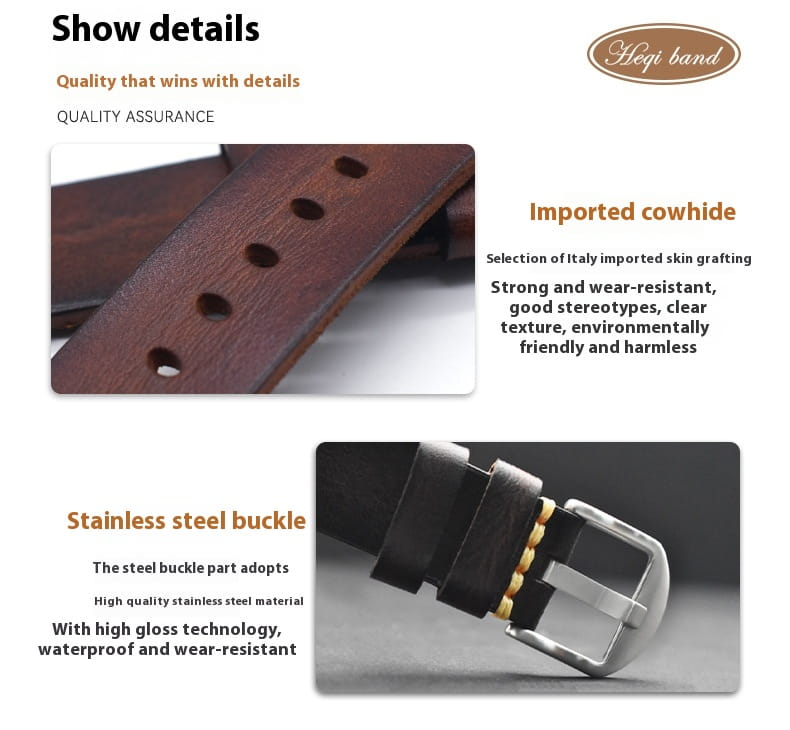 Leather Handmade Leather Strap Vintage Strap 20mm Needle Buckle Men’s Style