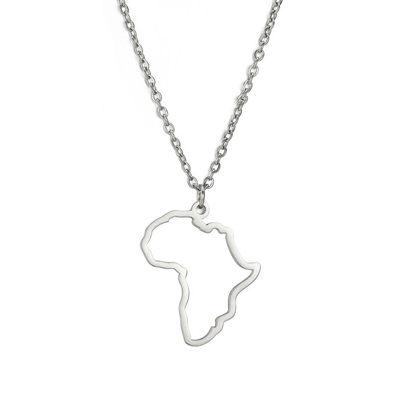 Africa Map Egypt South Africa Kenya Nigeria Stainless Steel Necklace - Africa Map Necklace in Stainless Steel and Gold