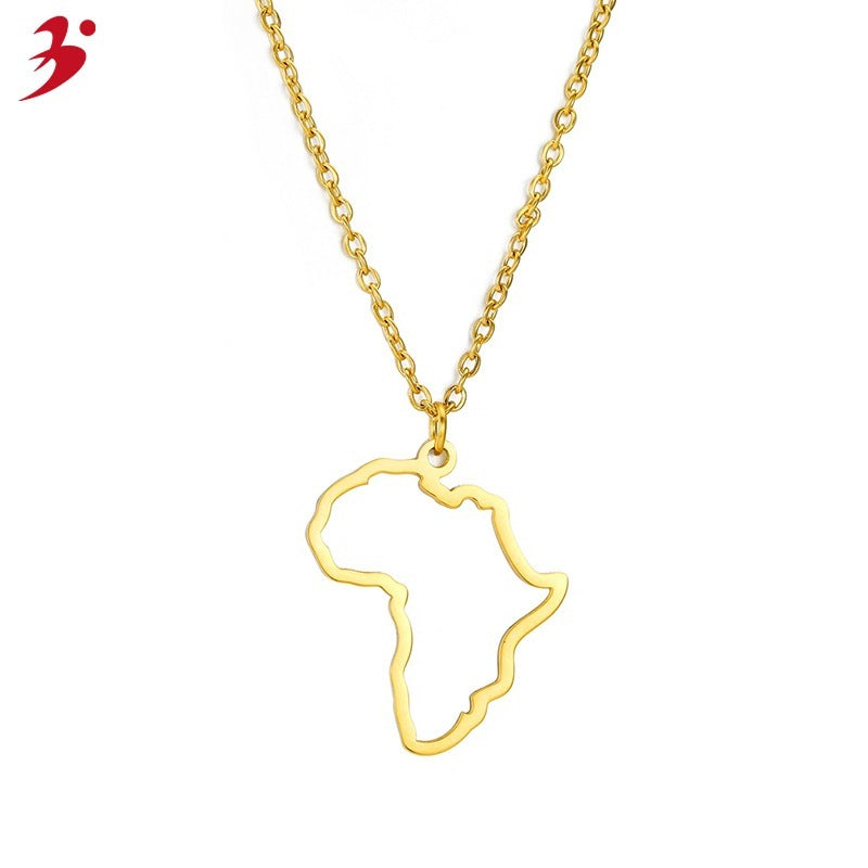 Africa Map Egypt South Africa Kenya Nigeria Stainless Steel Necklace - Africa Map Necklace in Stainless Steel and Gold