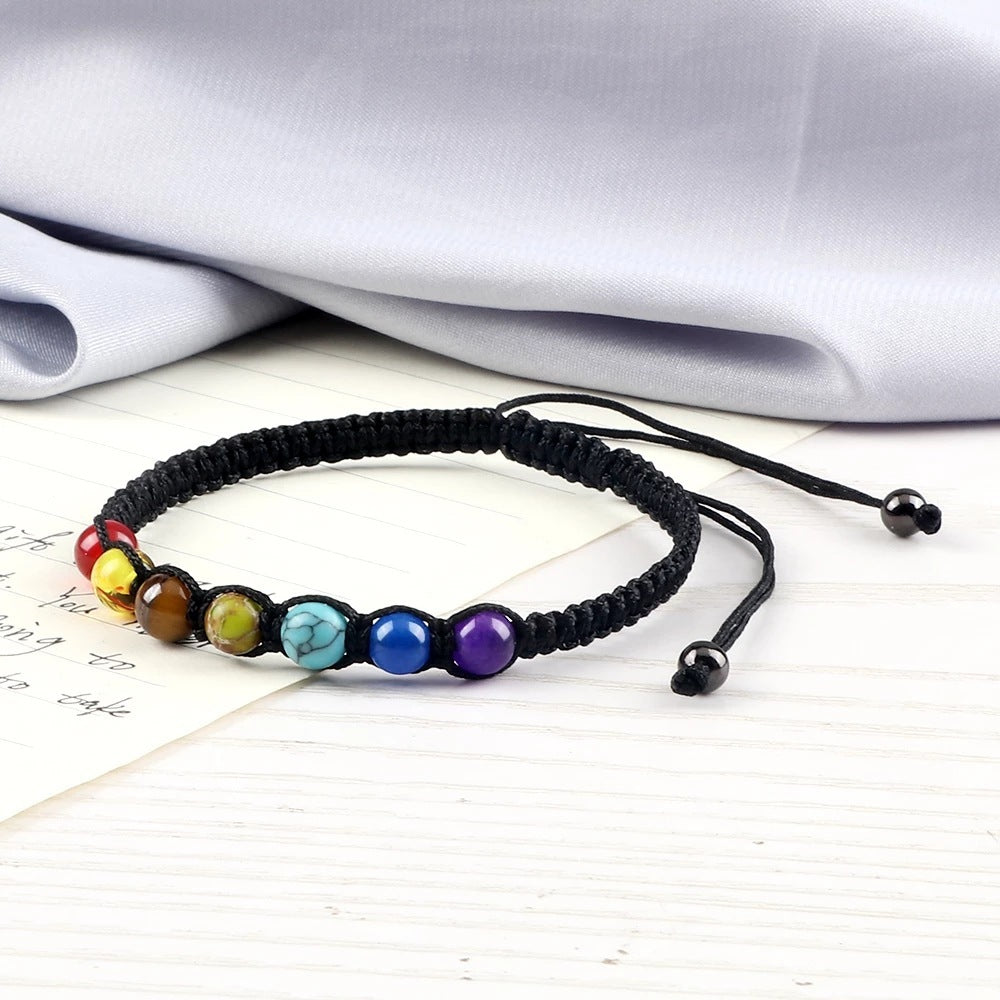 AliExpress New Cross-border Hot Selling 6MM Colorful Natural Stone Ball Bracelet Hand-woven Adjustable - Colorful 6MM