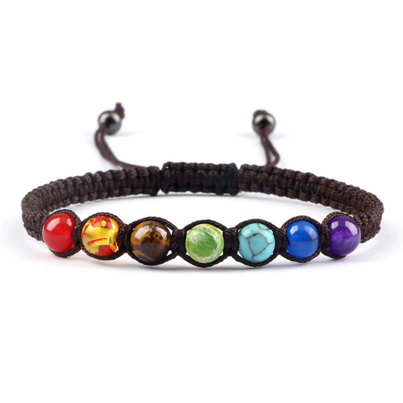 AliExpress New Cross-border Hot Selling 6MM Colorful Natural Stone Ball Bracelet Hand-woven Adjustable - Colorful 6MM