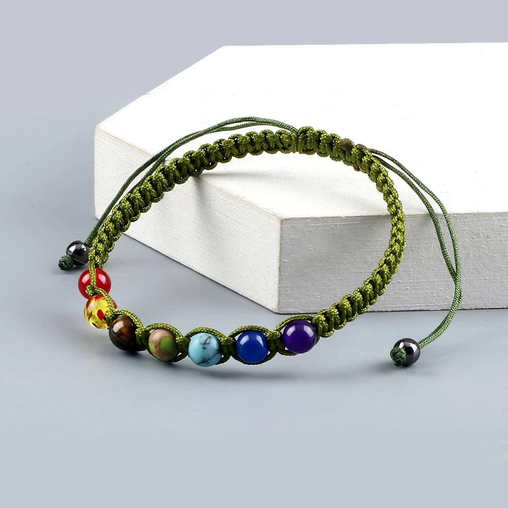 AliExpress New Cross-border Hot Selling 6MM Colorful Natural Stone Ball Bracelet Hand-woven Adjustable - Colorful 6MM