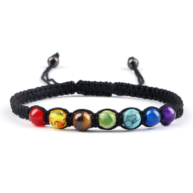 AliExpress New Cross-border Hot Selling 6MM Colorful Natural Stone Ball Bracelet Hand-woven Adjustable - Colorful 6MM