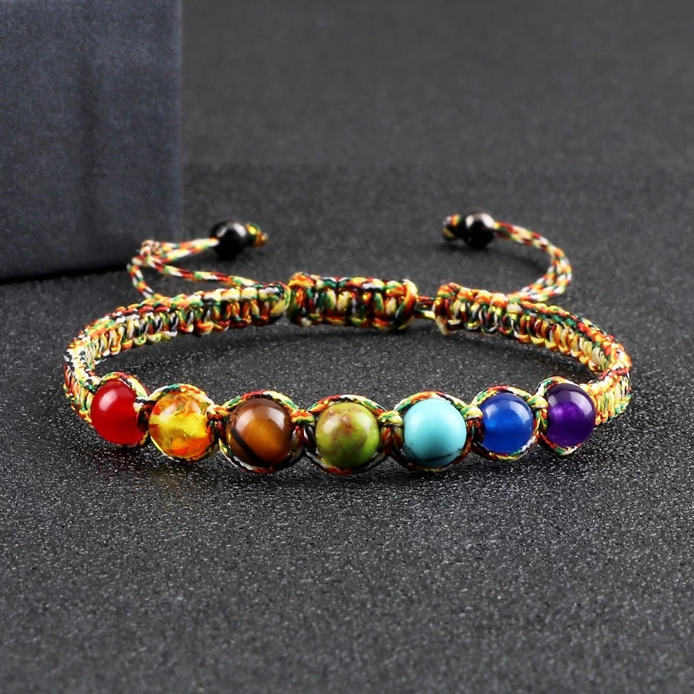 AliExpress New Cross-border Hot Selling 6MM Colorful Natural Stone Ball Bracelet Hand-woven Adjustable - Colorful 6MM