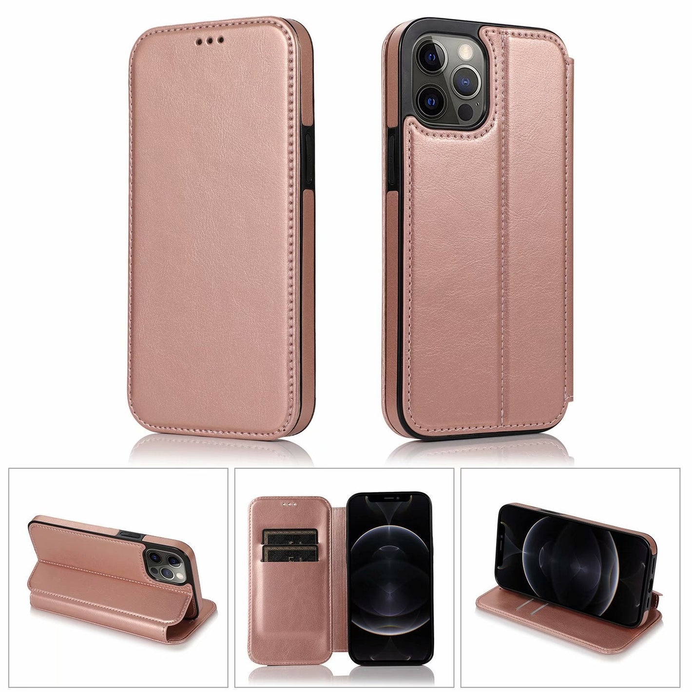 Leather Card Case for iPhone Compatible with Apple Bracket Magnetic Closure - All-Inclusive Models leather card case