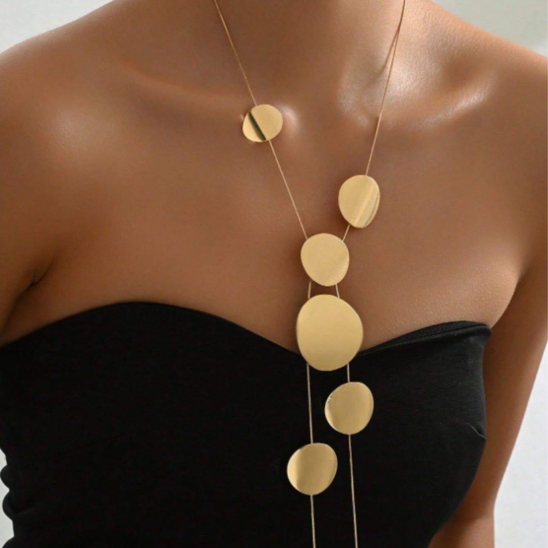 Ladies Long Trendy Gold Silver Heart-Shaped Necklace - All-match Geometry ladies long trendy