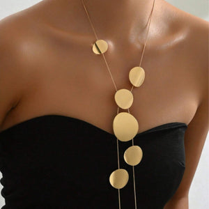 Ladies Long Trendy Gold Silver Heart-Shaped Necklace - All-match Geometry ladies long trendy