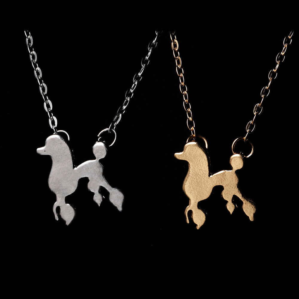 Alloy Poodle Puppy Pendant Necklace Bamboo Animal Jewelry 46cm High Quality - in Gold and Silver puppy pendant necklace