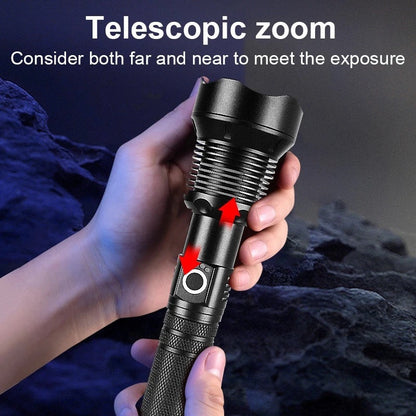 Aluminum Alloy Telescopic Flashlight with XHP70.2 USB Charging and Zoom - Teleplus aluminum alloy telescopic zoom usb