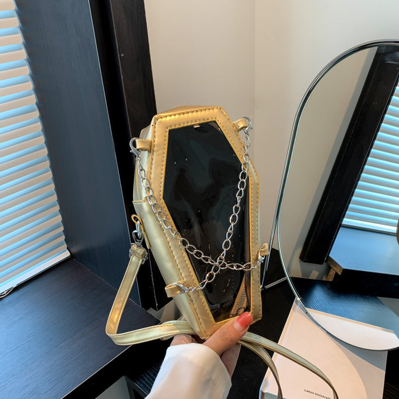 American Style PVC Chain Shoulder Bag with Mirror and Multi-Color Options - Teleplus american style pvc chain shoulder